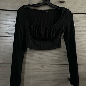 SHEIN Black Long Sleeve Ribbed Top